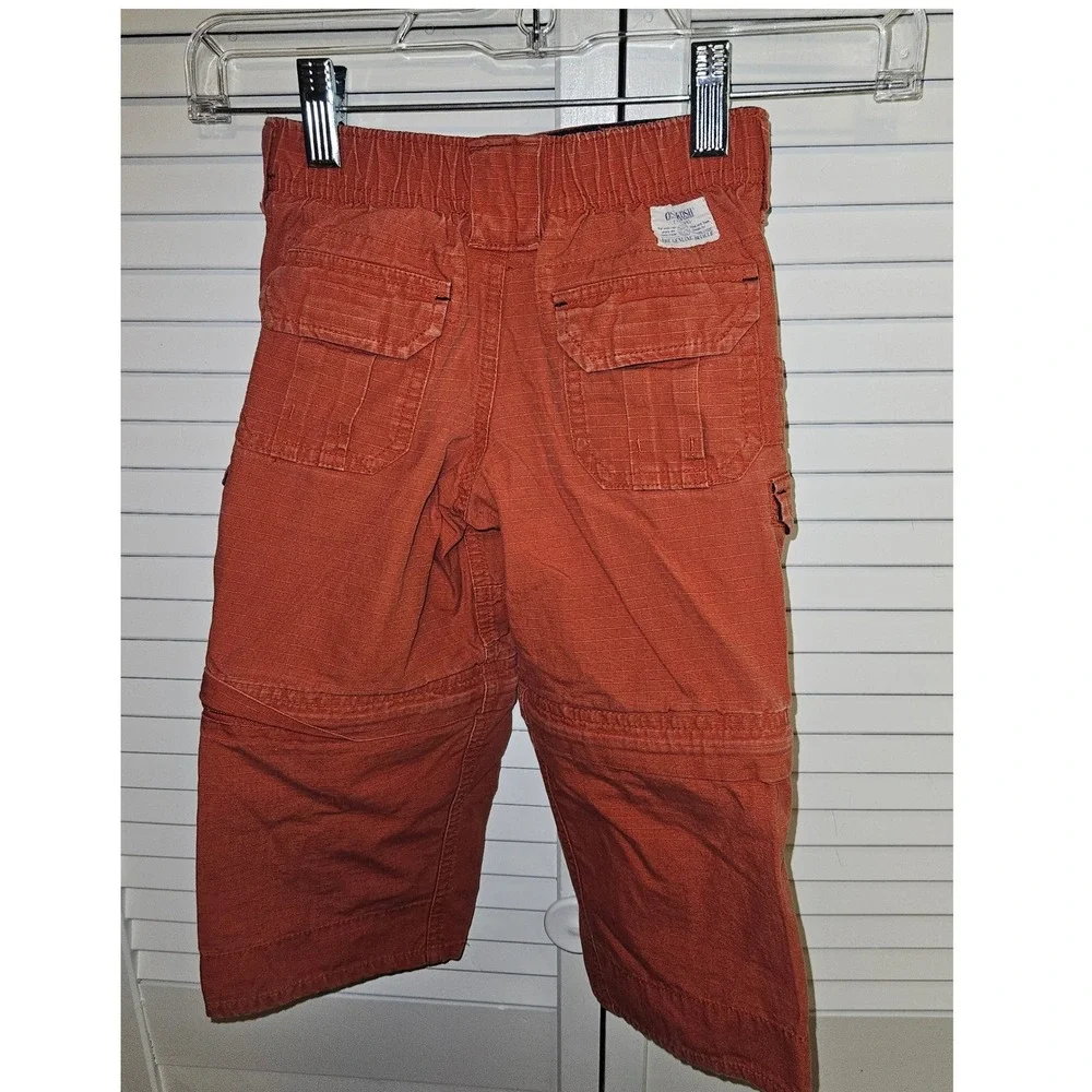 OshKosh Bgosh Boys 3T Burnt Orange Zip Off Convertible Cargo Pants Ripstop Cotto